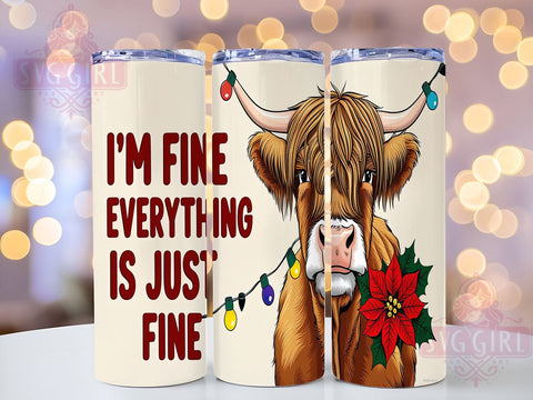 Funny Highland Cow Tumbler, Christmas Humor Gift, I'm Fine Design, Holiday Drinkware, Cute Cow Sublimation, Festive Highland Cow, Whimsical Christmas Decor Sublimation SvggirlplusArt 