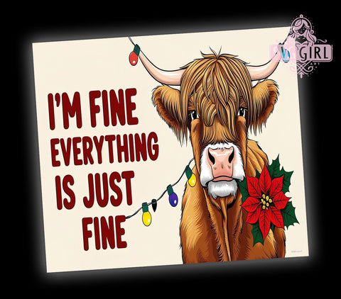 Funny Highland Cow Tumbler, Christmas Humor Gift, I'm Fine Design, Holiday Drinkware, Cute Cow Sublimation, Festive Highland Cow, Whimsical Christmas Decor Sublimation SvggirlplusArt 