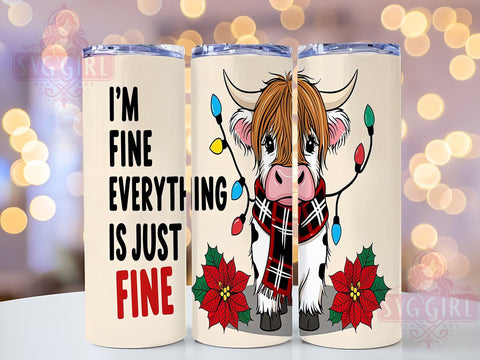 Funny Highland Cow Tumbler, Christmas Humor Gift, I'm Fine Design, Holiday Drinkware, Cute Cow Sublimation, Festive Highland Cow, Whimsical Christmas Decor Sublimation SvggirlplusArt 
