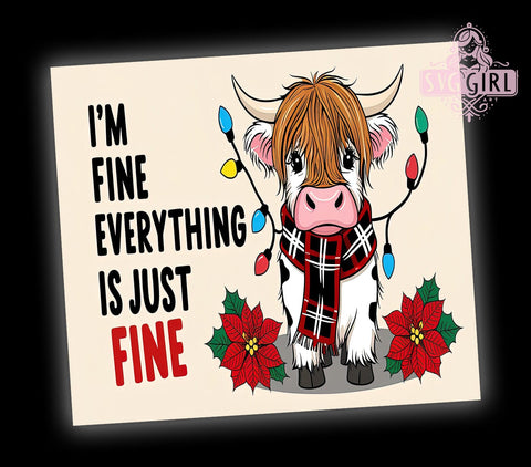 Funny Highland Cow Tumbler, Christmas Humor Gift, I'm Fine Design, Holiday Drinkware, Cute Cow Sublimation, Festive Highland Cow, Whimsical Christmas Decor Sublimation SvggirlplusArt 