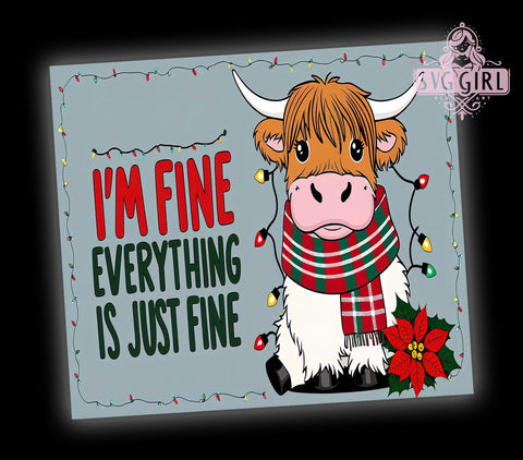 Funny Highland Cow Tumbler, Christmas Humor Gift, I'm Fine Design, Holiday Drinkware, Cute Cow Sublimation, Festive Highland Cow, Whimsical Christmas Decor Sublimation SvggirlplusArt 