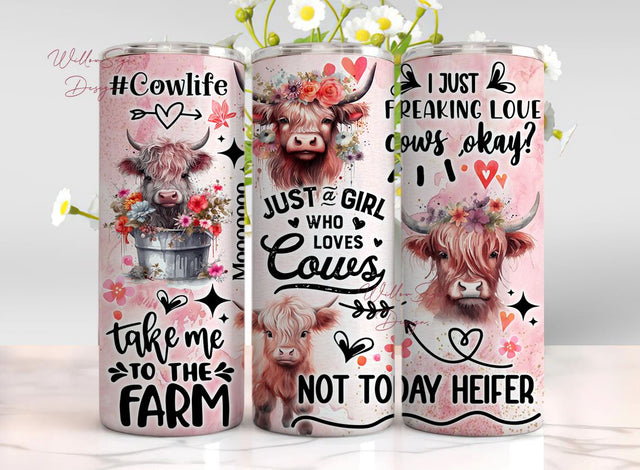 Funny Highland Cow Valentine 20oz Skinny Tumbler Wrap, Sublimation Design,Digital Download PNG, Farm Life Tumbler Wrap for Straight Tapered Sublimation WillowSageDesign 