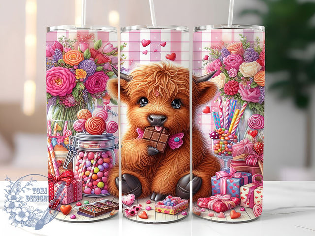Funny Highland Cow Valentine Tumbler, Funny Cow Wrap, Cute Cow Heart Cup, 20oz Sublimation Wrap, Stylish Valentine Design Tumbler, Artistic Cow Love Cup, Whimsical Funny Valentine Theme Wrap Sublimation ToriDesigns 
