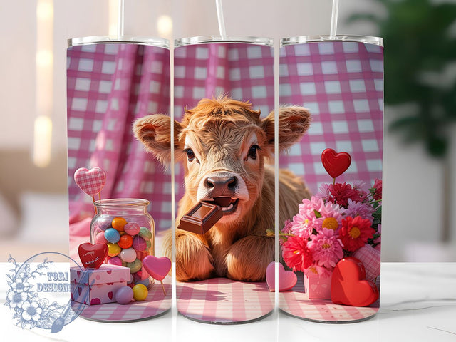 Funny Highland Cow Valentine Tumbler, Funny Cow Wrap, Cute Cow Heart Cup, 20oz Sublimation Wrap, Stylish Valentine Design Tumbler, Artistic Cow Love Cup, Whimsical Funny Valentine Theme Wrap Sublimation ToriDesigns 