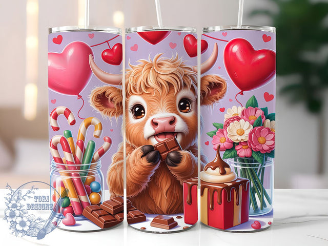 Funny Highland Cow Valentine Tumbler, Funny Cow Wrap, Cute Cow Heart Cup, 20oz Sublimation Wrap, Stylish Valentine Design Tumbler, Artistic Cow Love Cup, Whimsical Funny Valentine Theme Wrap Sublimation ToriDesigns 