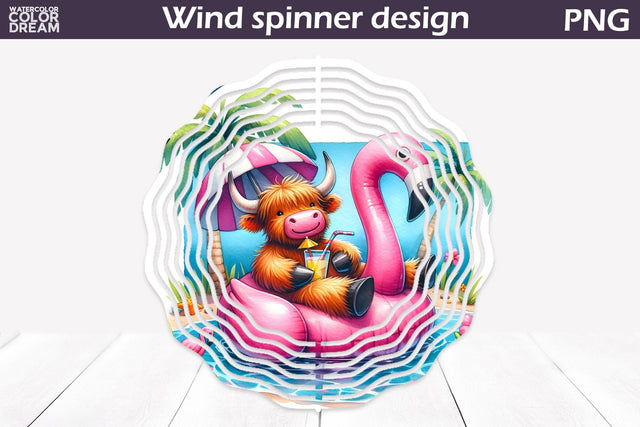 Funny Highland Cow Wind Spinner | Tropical Summer Wind Spinner Sublimation WatercolorColorDream 