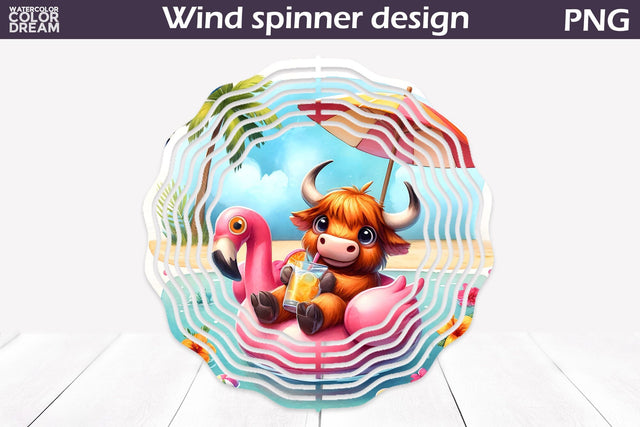 Funny Highland Cow Wind Spinner | Tropical Summer Wind Spinner Sublimation WatercolorColorDream 