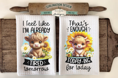 Funny Highland Cows with Sunflowers & Daisies Sublimation Dish Towel Design Sublimation Ewe-N-Me Designs 
