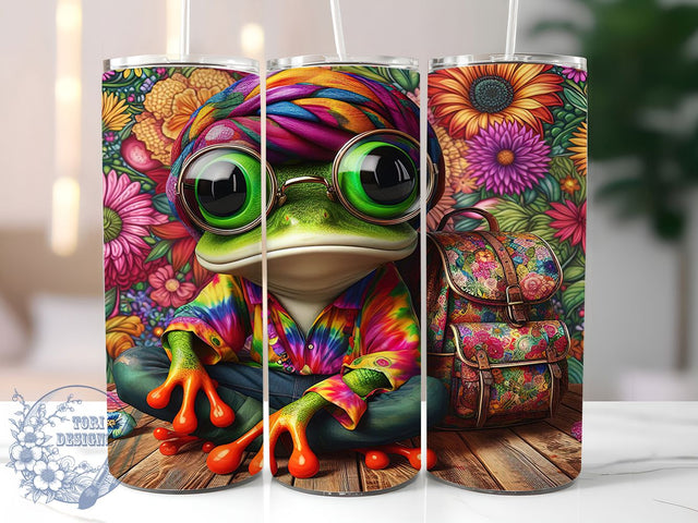 Funny Hippie Frog 20oz Tumbler, Funny Gift, Sublimation Wrap, Hippie Mug, 20oz Tumbler Design, Cartoon Frog Art, Humor Theme Sublimation ToriDesigns 
