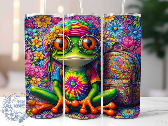 Funny Hippie Frog 20oz Tumbler, Funny Gift, Sublimation Wrap, Hippie Mug, 20oz Tumbler Design, Cartoon Frog Art, Humor Theme Sublimation ToriDesigns 