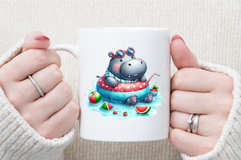 Funny Hippo in Pool Party Clipart Bundle Sublimation designartist 