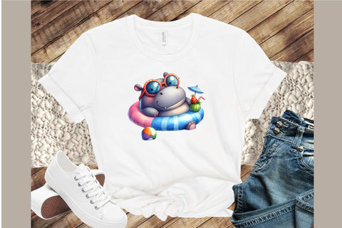 Funny Hippo in Pool Party Clipart Bundle Sublimation designartist 