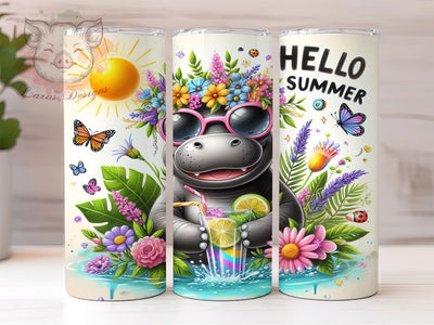 Funny Hippo, Summer Tumbler, 20oz Tumbler Wrap, Sublimation PNG, Beach Bum Design, Cute Hippo, Summer Vibes Sublimation Lara' s Designs 