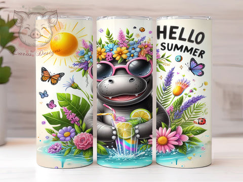 Funny Hippo, Summer Tumbler, 20oz Tumbler Wrap, Sublimation PNG, Beach Bum Design, Cute Hippo, Summer Vibes Sublimation Lara' s Designs 