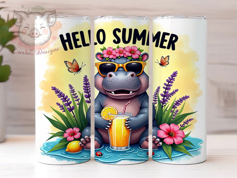 Funny Hippo, Summer Tumbler, 20oz Tumbler Wrap, Sublimation PNG, Beach Bum Design, Cute Hippo, Summer Vibes Sublimation Lara' s Designs 