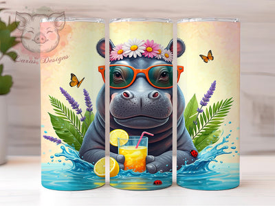 Funny Hippo, Summer Tumbler, 20oz Tumbler Wrap, Sublimation PNG, Beach Bum Design, Cute Hippo, Summer Vibes Sublimation Lara' s Designs 