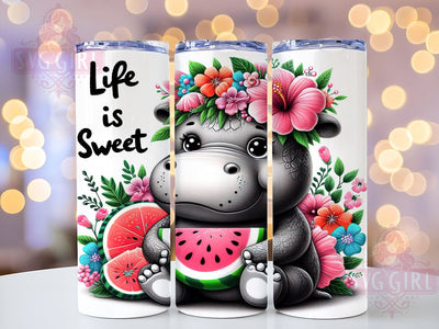 Funny Hippo Tumbler Wrap, Life is Sweet Design, Sublimation PNG, Cute Hippo, Summer Tumbler Wrap, Digital Download, Whimsical Tumbler Design Sublimation SvggirlplusArt 