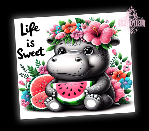 Funny Hippo Tumbler Wrap, Life is Sweet Design, Sublimation PNG, Cute Hippo, Summer Tumbler Wrap, Digital Download, Whimsical Tumbler Design Sublimation SvggirlplusArt 