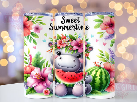 Funny Hippo Tumbler Wrap, Sweet Summertime Design, Sublimation PNG, Summer Tumbler Wrap, Cute Hippo Design, Digital Download, Dripping Glitter Tumbler Sublimation SvggirlplusArt 