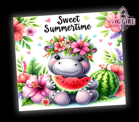 Funny Hippo Tumbler Wrap, Sweet Summertime Design, Sublimation PNG, Summer Tumbler Wrap, Cute Hippo Design, Digital Download, Dripping Glitter Tumbler Sublimation SvggirlplusArt 