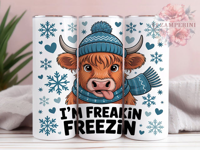 Funny I’m Freakin Freezin Cow Tumbler, Highland Cow Sublimation Design, I'm Freakin Freezin Holiday Art, 20oz Christmas Tumbler, Whimsical Cow Mug, Festive Funny Cup, Humorous Holiday Wrap Sublimation Li Zamperini 