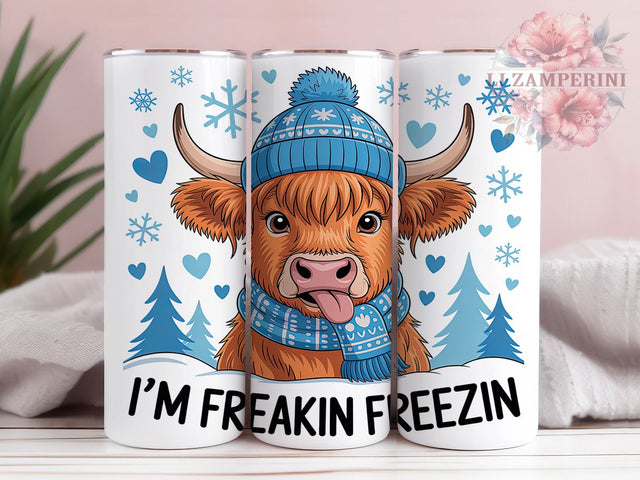 Funny I’m Freakin Freezin Cow Tumbler, Highland Cow Sublimation Design, I'm Freakin Freezin Holiday Art, 20oz Christmas Tumbler, Whimsical Cow Mug, Festive Funny Cup, Humorous Holiday Wrap Sublimation Li Zamperini 