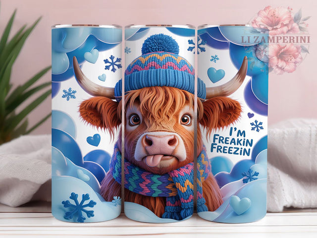 Funny I’m Freakin Freezin Cow Tumbler, Highland Cow Sublimation Design, I'm Freakin Freezin Holiday Art, 20oz Christmas Tumbler, Whimsical Cow Mug, Festive Funny Cup, Humorous Holiday Wrap Sublimation Li Zamperini 