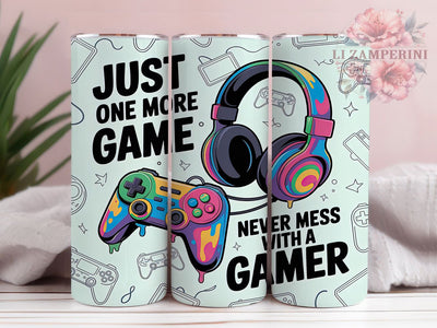 Funny Just One More Game Tumbler, Funny Gaming Sublimation Design, Just One More Game Art, 20oz Gamer Tumbler, Whimsical Gaming Mug, Neon Gamer Cup, Humorous Gaming Wrap Sublimation Li Zamperini 