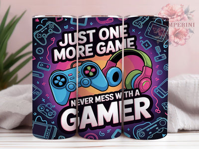 Funny Just One More Game Tumbler, Funny Gaming Sublimation Design, Just One More Game Art, 20oz Gamer Tumbler, Whimsical Gaming Mug, Neon Gamer Cup, Humorous Gaming Wrap Sublimation Li Zamperini 