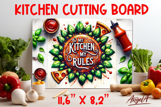 Funny Kitchen cutting board / quote My kitchen my rules Sublimation Angelina Semenova 