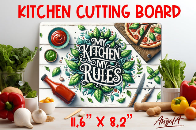 Funny Kitchen cutting board sayings / My kitchen my rules Sublimation Angelina Semenova 