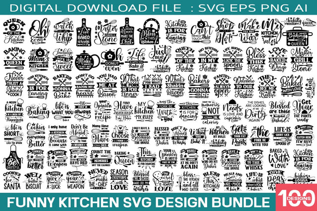 Funny Kitchen Quotes Svg Bundle / 100 designs , SVGs,Quotes and Sayings,Food & Drink,On Sale, Print & Cut SVG designmaster24 