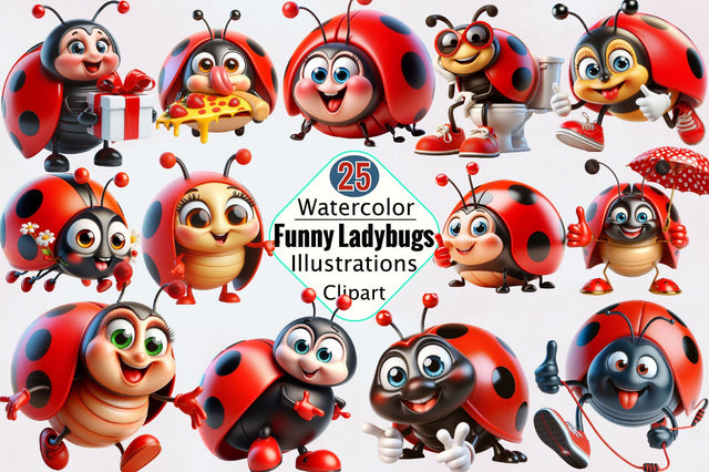 Funny Ladybugs Sublimation Clipart Bundle Sublimation SVGArt 