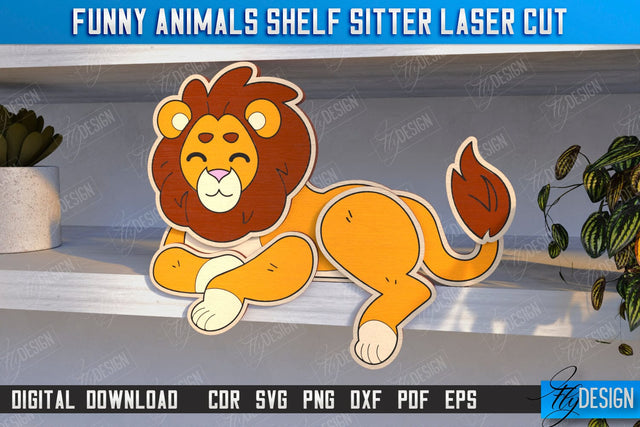 Funny Leo Shelf Sitters Laser Cut | Wooden Animals Figurine | CNC File SVG Fly Design 