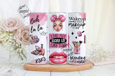 Funny Makeup Artist 20oz Skinny Tumbler Wrap, Sublimation Design, Digital Download PNG, Pink Glitter Tumbler Wrap PNG Sublimation sassyprint 