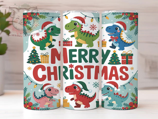 Funny Merry Rexmas Christmas Tumbler, Funny Dinosaur Wrap, Merry Rexmas Sublimation, Silly Holiday Cup, 20Oz Skinny Tumbler Wrap, Festive Dino Mug, Comical Christmas Design Sublimation Lara' s Designs 
