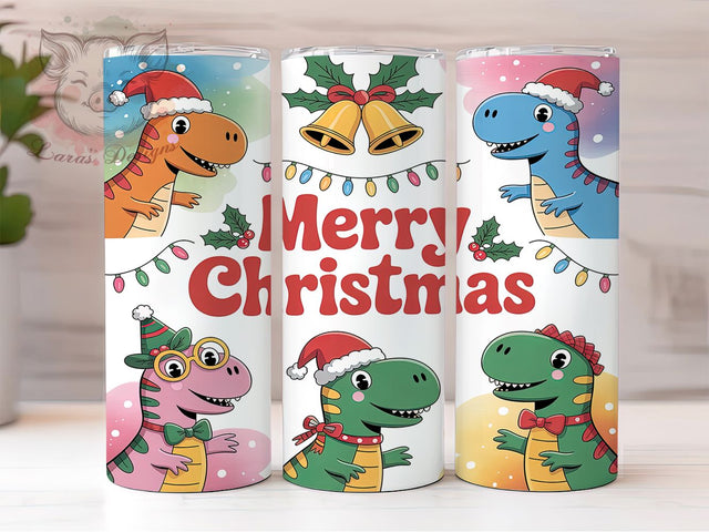 Funny Merry Rexmas Christmas Tumbler, Funny Dinosaur Wrap, Merry Rexmas Sublimation, Silly Holiday Cup, 20Oz Skinny Tumbler Wrap, Festive Dino Mug, Comical Christmas Design Sublimation Lara' s Designs 