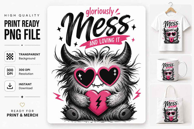 Funny Mess Quote PNG – Cute Chaos Monster Sublimation PNG Digital Download SVG BillahCrafts 