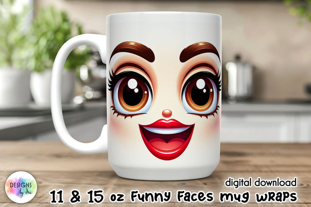 Funny Mug Wrap Sublimation with Cartoon Face Sublimation Designs by Ira 