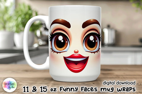 Funny Mug Wrap Sublimation with Cartoon Face Sublimation Designs by Ira 