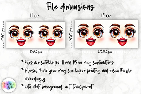 Funny Mug Wrap Sublimation with Cartoon Face Sublimation Designs by Ira 