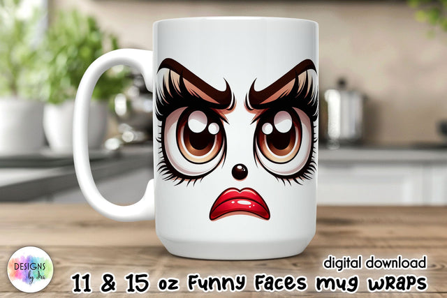 Funny Mug Wrap Sublimation with Cartoon Face Sublimation Designs by Ira 