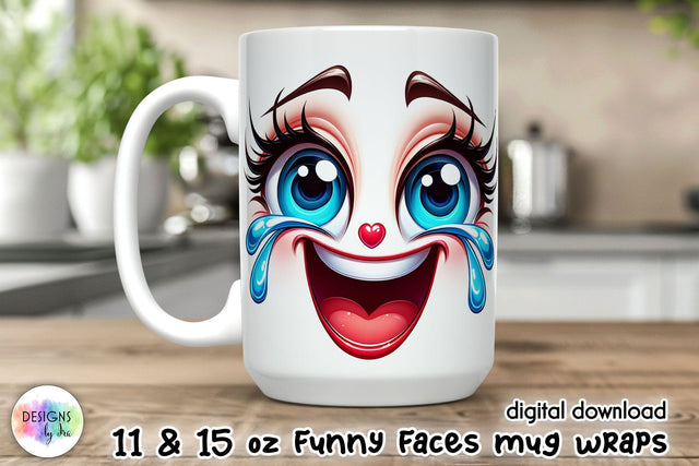 Funny Mug Wrap Sublimation with Cartoon Face Sublimation Designs by Ira 