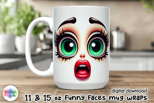 Funny Mug Wrap Sublimation with Cartoon Face Sublimation Designs by Ira 
