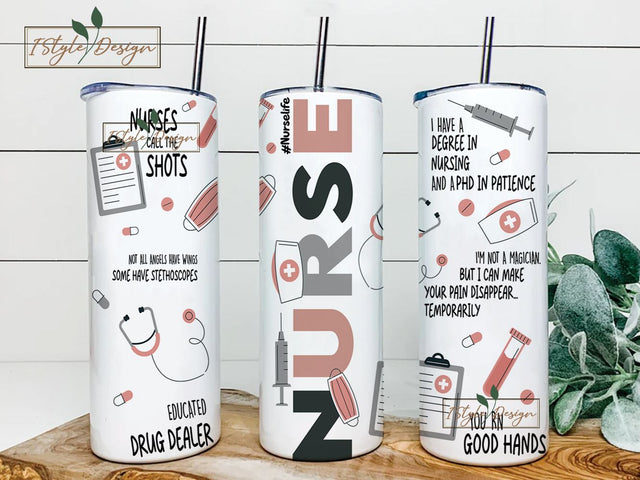 Funny Nurse Tumbler Wrap, Gift for Nurse, Custom Name Sublimation Design, Skinny Tumbler 20 oz Strait or Tapered Sublimation iStyleDesign 