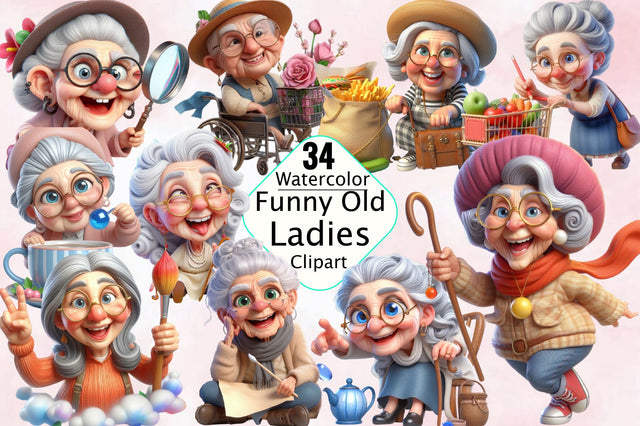 Funny Old Ladies Sublimation Clipart Bundle Sublimation SVGArt 