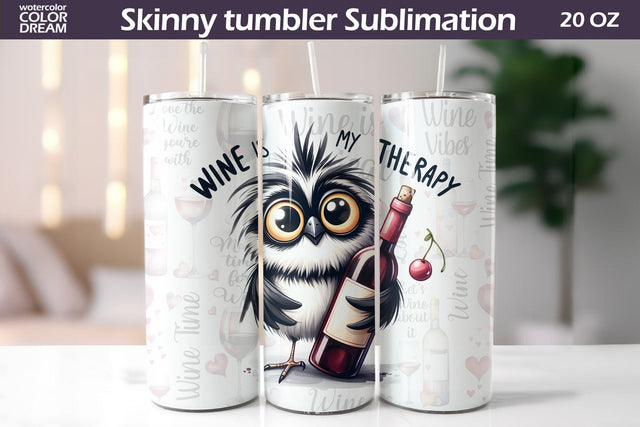 Funny Owl Tumbler | Wine Therapy Wrap Sublimation WatercolorColorDream 