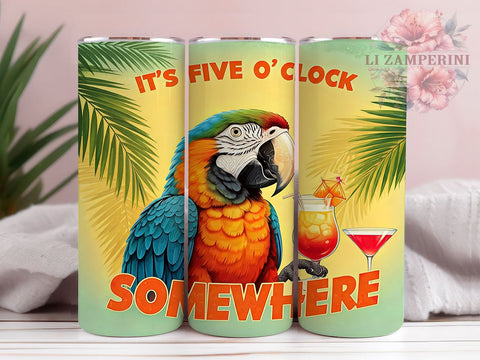 Funny Parrot Tumbler, Five O'clock Design, Tropical Drinkware, 20oz Tumbler, Sublimation PNG, Beach Vibes, Humorous Gift Sublimation Li Zamperini 