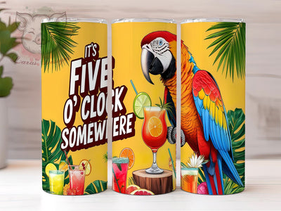Funny Parrot Tumbler, It's Five O'clock Somewhere, Tropical Drink Design, Sublimation Wrap, 20oz Tumbler, Beach Lover Gift, Humor Gift Sublimation Lara' s Designs 