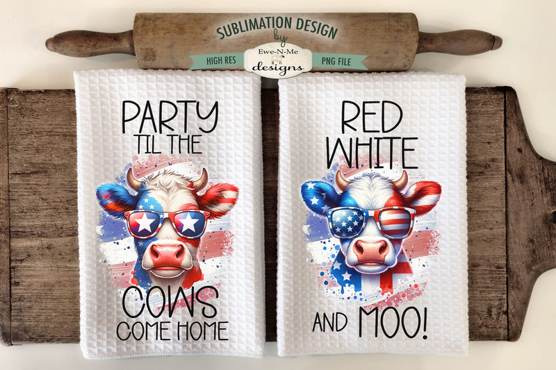 Funny Patriotic Cows - Kitchen Towel Sublimation Designs Sublimation Ewe-N-Me Designs 